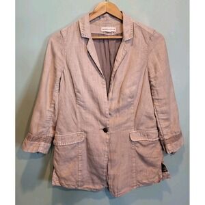 Marrakech Beige Cotton 3/4 Sleeve 1 Button Casual Blazer Pockets Sz S